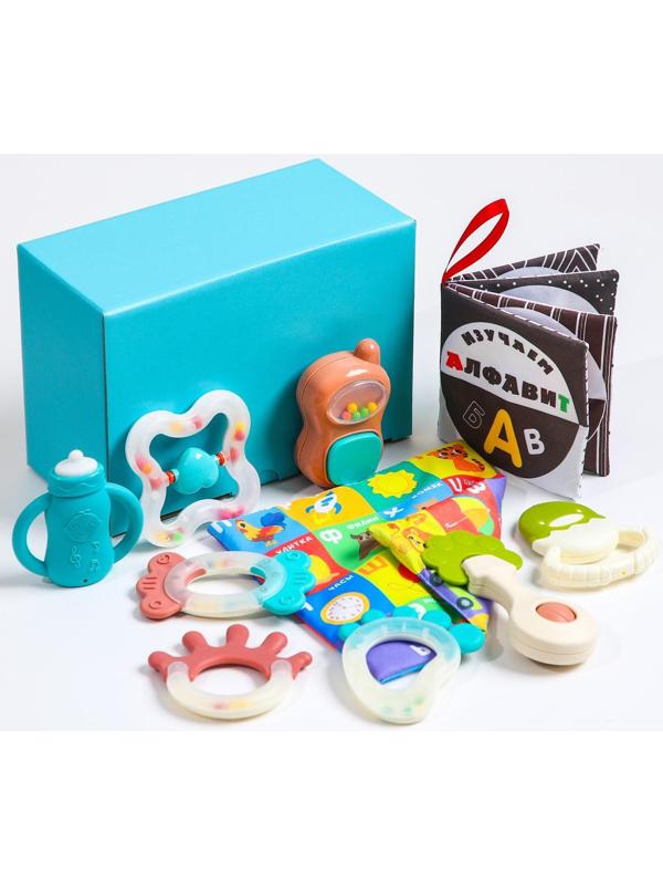 Развивающий набор «Изучаем алфавит», книжка-шуршалка, платочек, 8 погремушек, в коробке