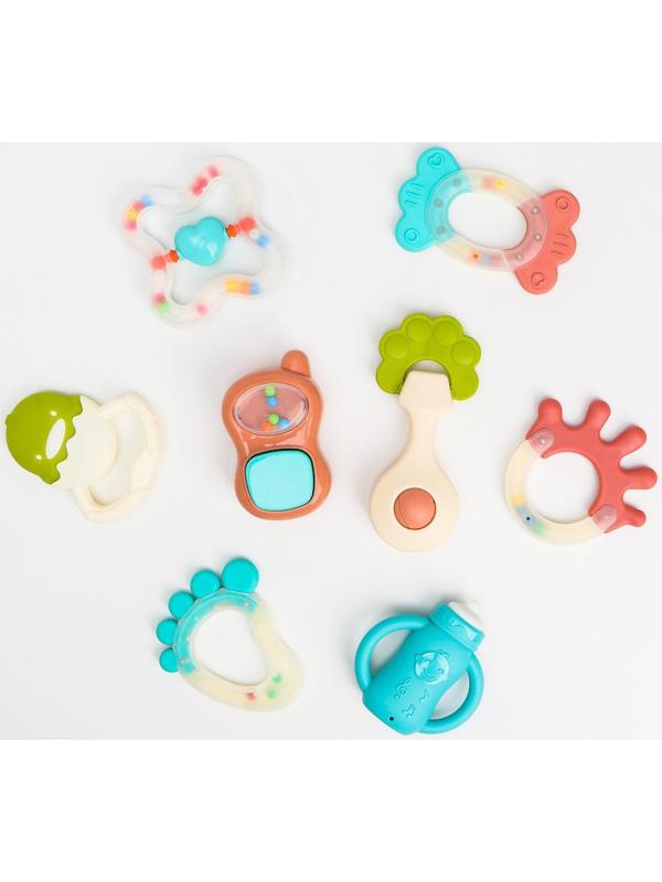 Развивающий набор «Изучаем алфавит», книжка-шуршалка, платочек, 8 погремушек, в коробке