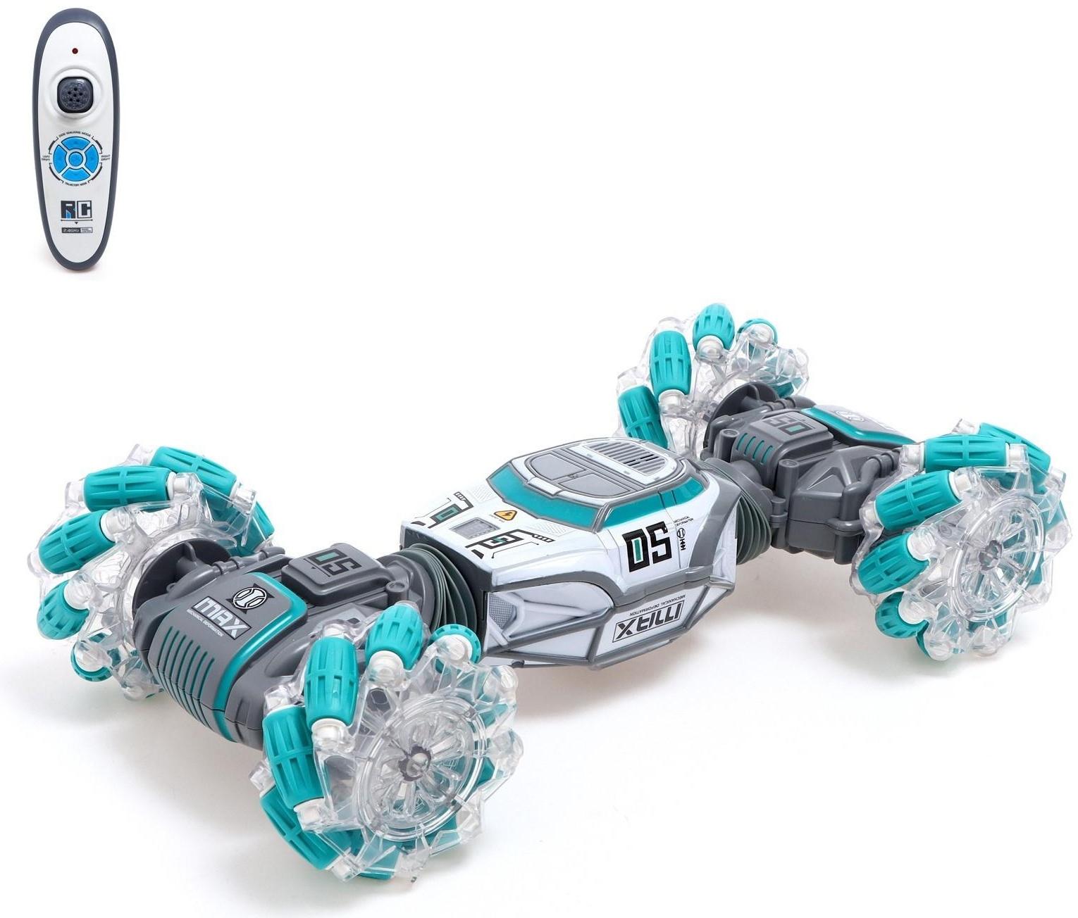 Машинка - перевертыш HYPER, управление жестами гиропульт, работает от аккумулятора, цвет зелёный