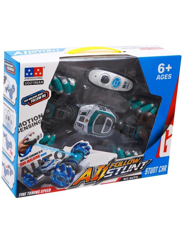 Машинка - перевертыш HYPER, управление жестами гиропульт, работает от аккумулятора, цвет зелёный