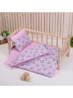 Постельное бельё для кукол с тесьмой «Котята на розовом», простынь, одеяло, подушка
