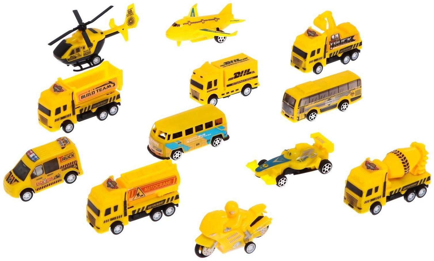 Набор игровой «Строительная техника», машинки 12 штук, дорожные знаки, игровое поле