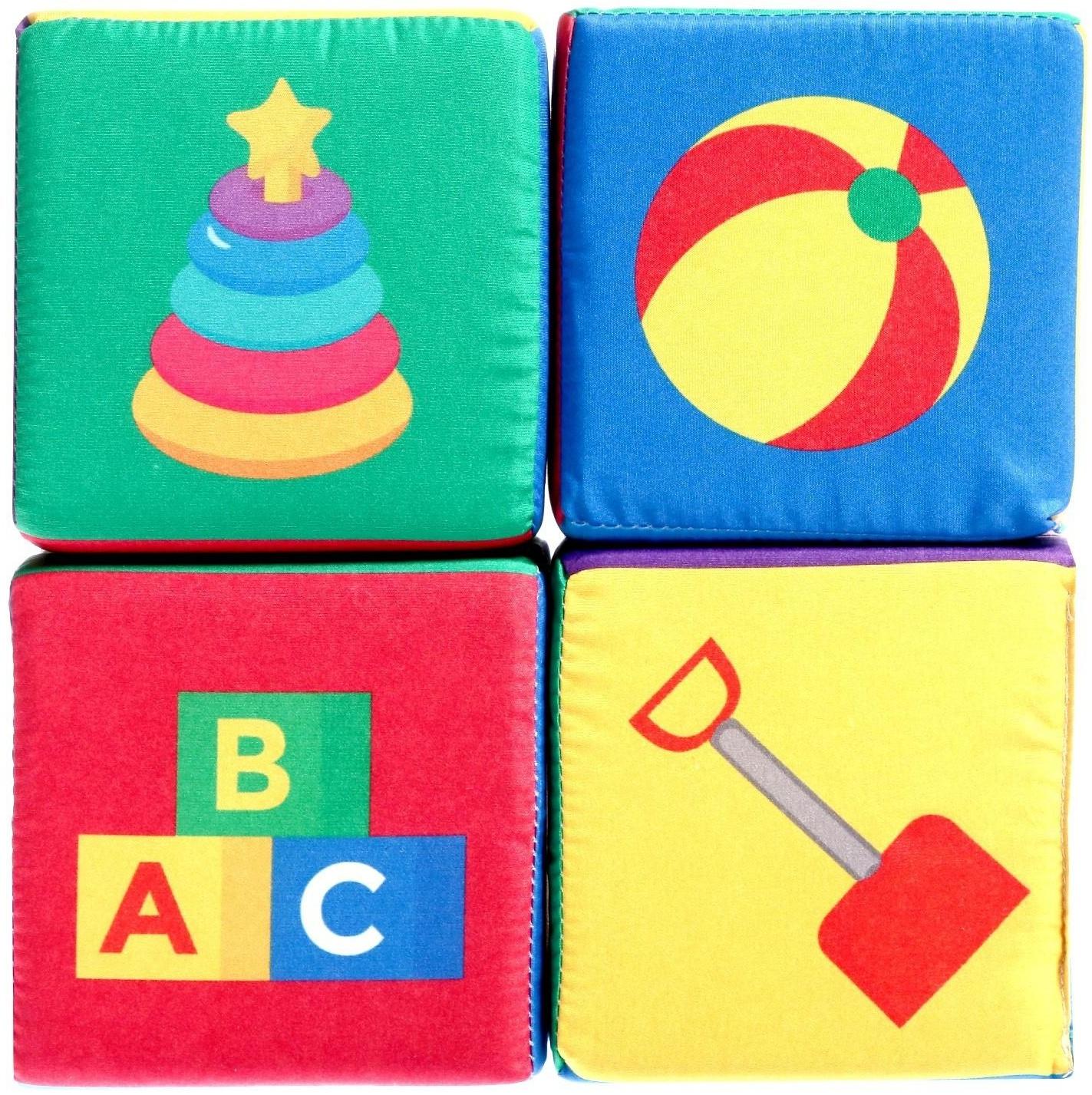 Игрушка мягконабивная «Кубики: Предметы», 4шт, 10 × 10 см