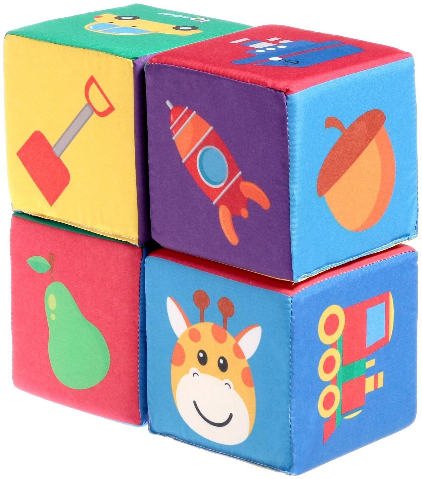 Игрушка мягконабивная «Кубики: Предметы», 4шт, 10 × 10 см