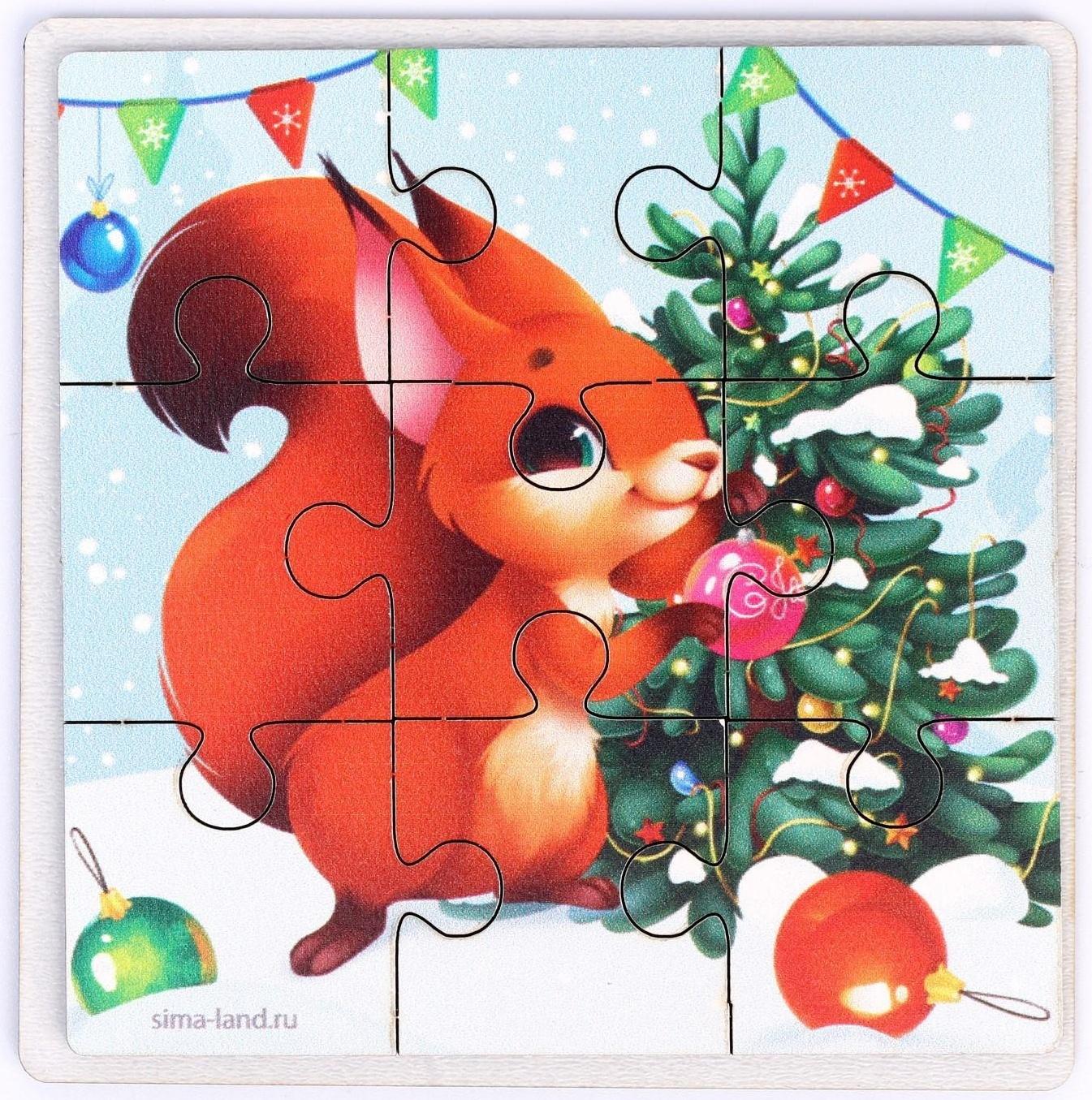 Новогодние пазлы «Праздник у белочки»