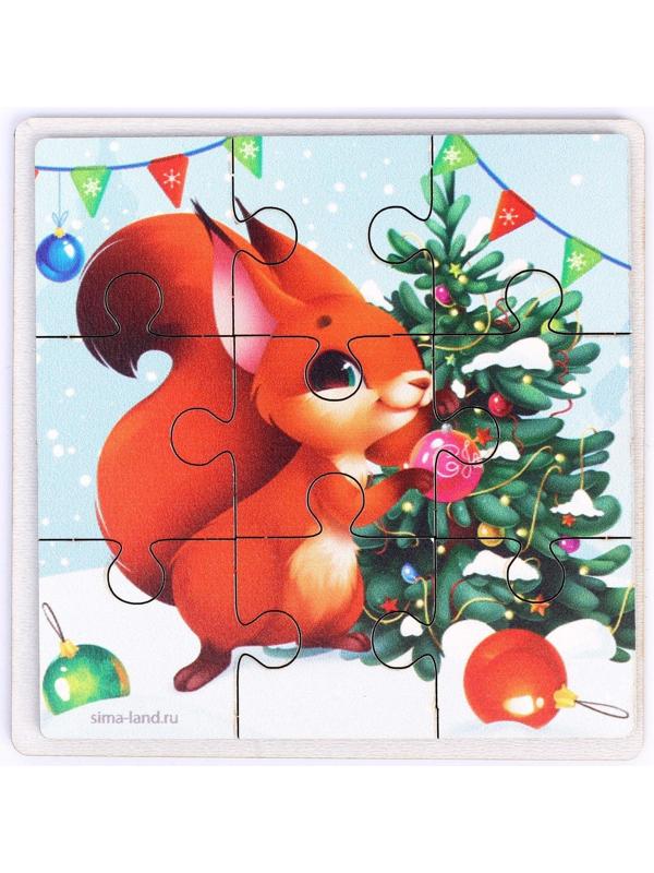Новогодние пазлы «Праздник у белочки»