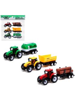 Набор инерционных тракторов «Фермер» с прицепом, 3 штуки