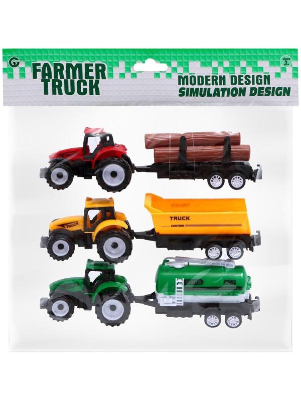 Набор инерционных тракторов «Фермер» с прицепом, 3 штуки