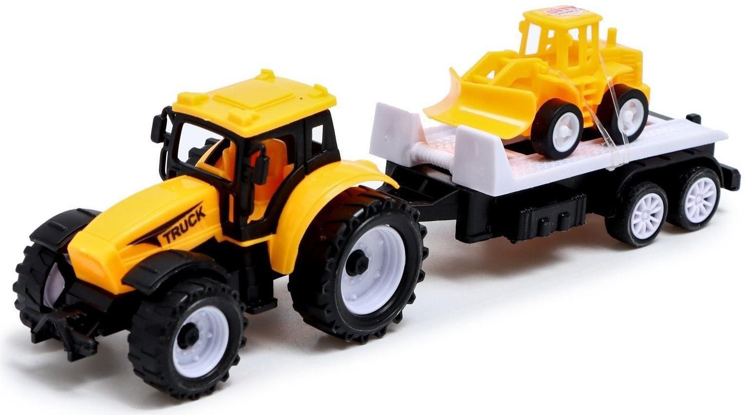 Набор инерционных тракторов «Фермер» с прицепом, 3 штуки