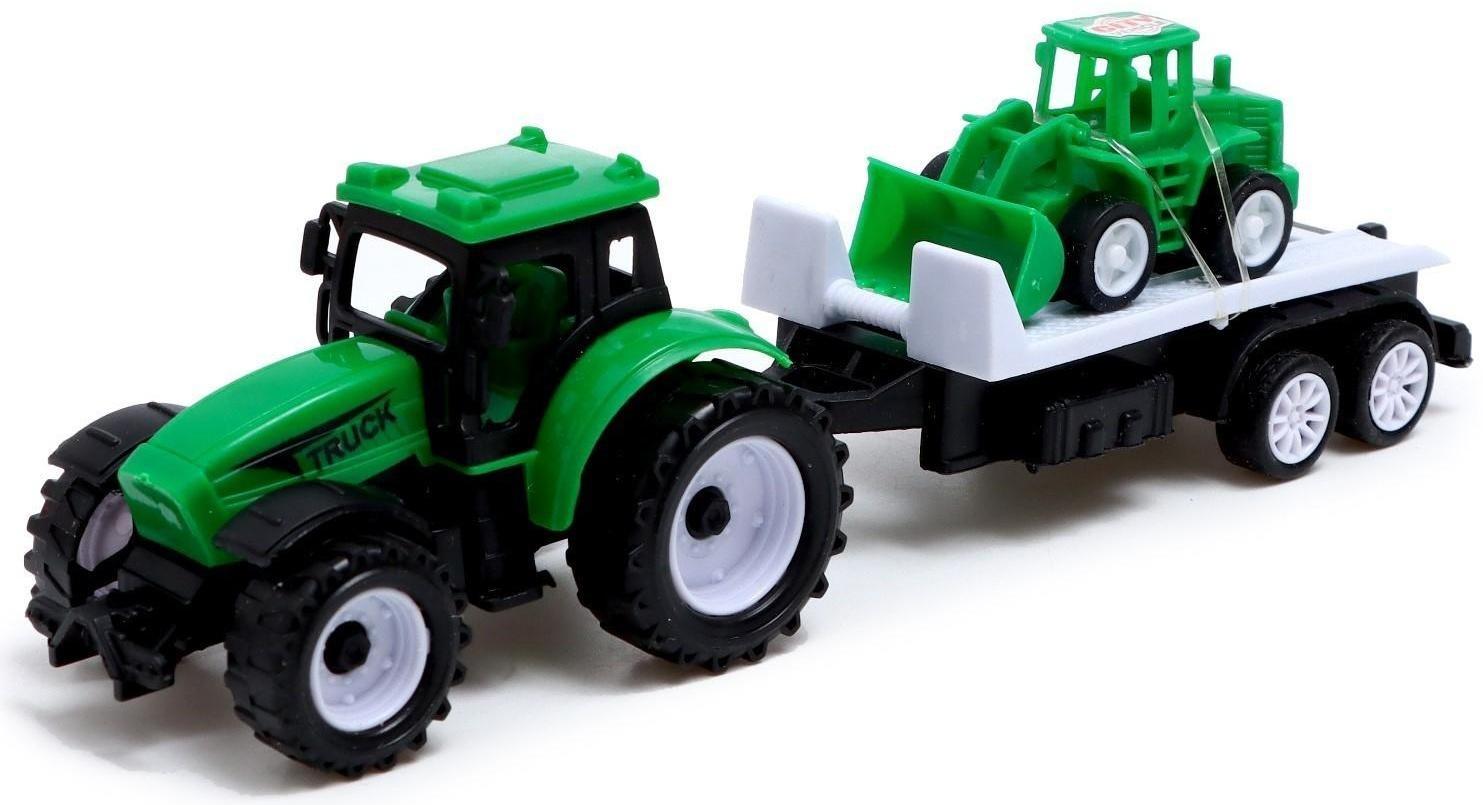 Набор инерционных тракторов «Фермер» с прицепом, 3 штуки