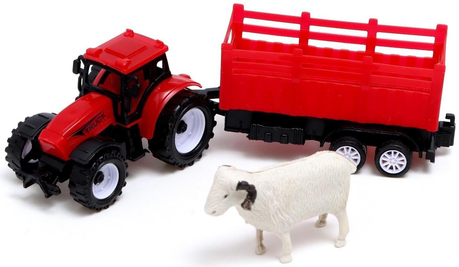 Набор инерционных тракторов «Фермер» с прицепом, 3 штуки