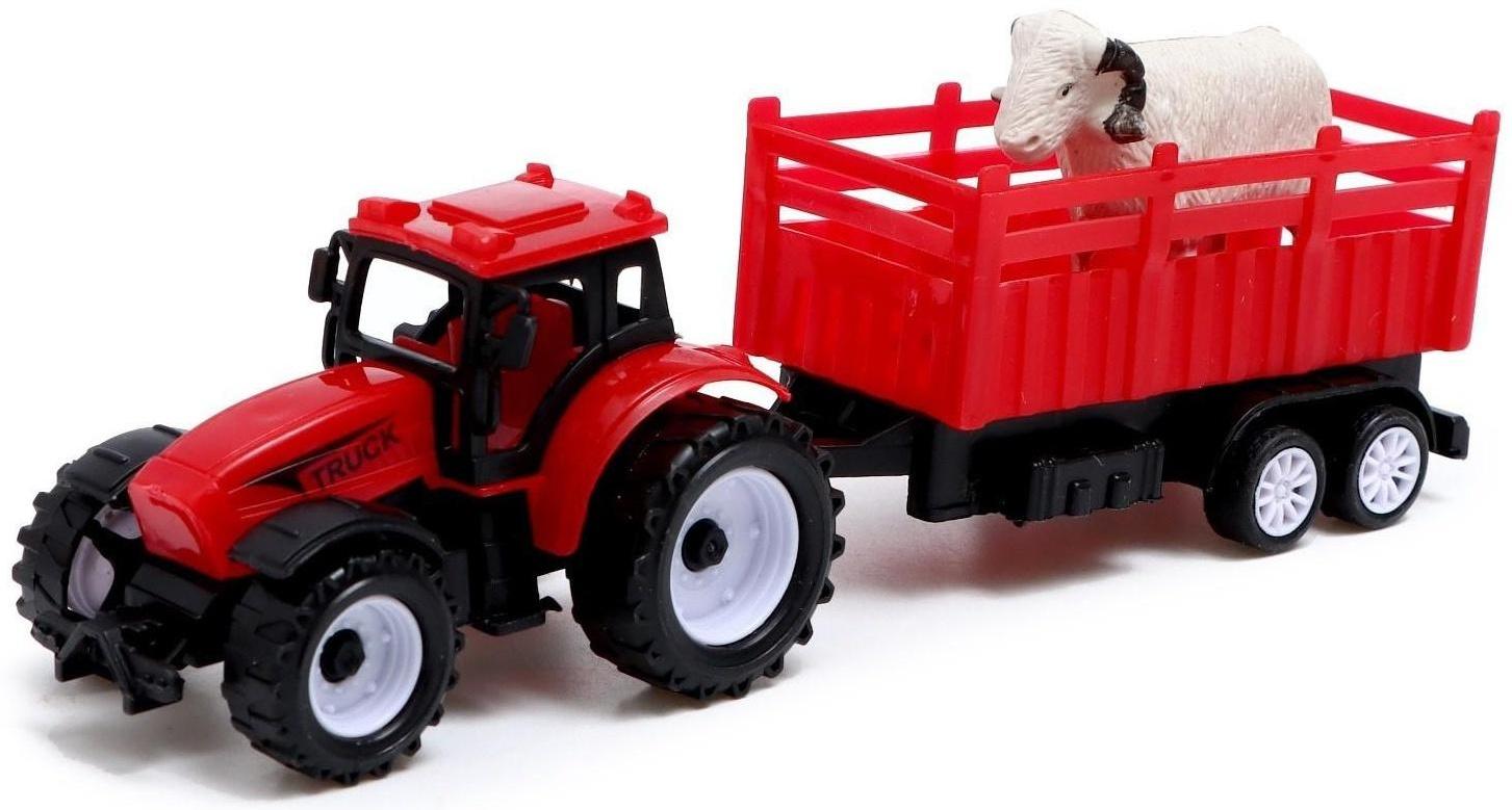 Набор инерционных тракторов «Фермер» с прицепом, 3 штуки
