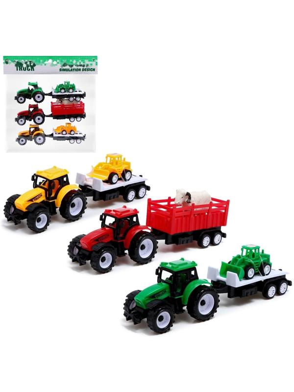 Набор инерционных тракторов «Фермер» с прицепом, 3 штуки