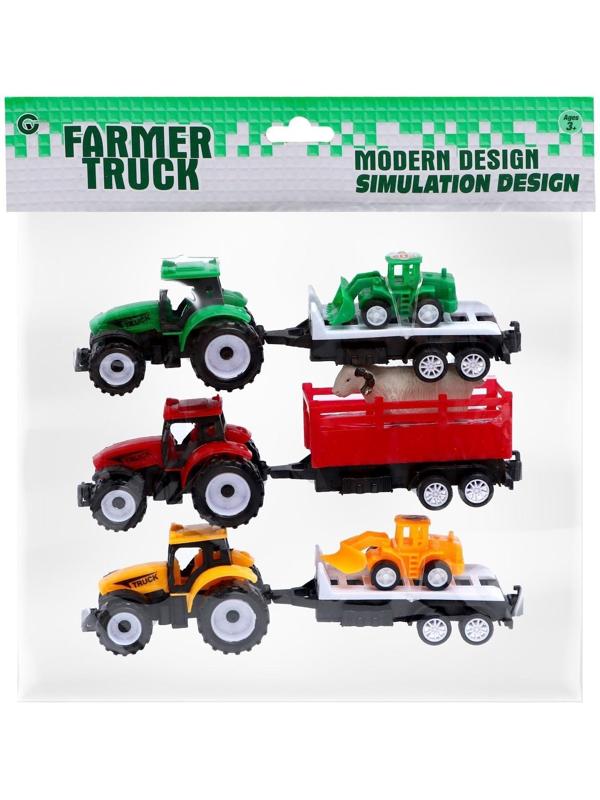 Набор инерционных тракторов «Фермер» с прицепом, 3 штуки