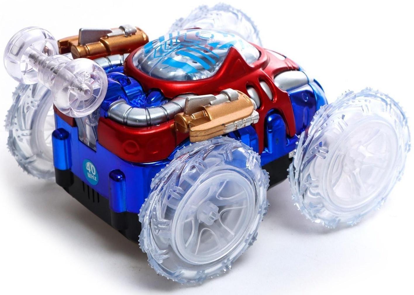 Машина-перевёртыш радиоуправляемая «Трюк», работает от батареек, световые эффекты, цвет синий