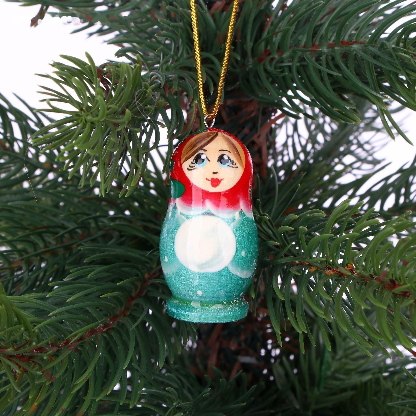Матрёшка «Котик» с ёлочными украшениями