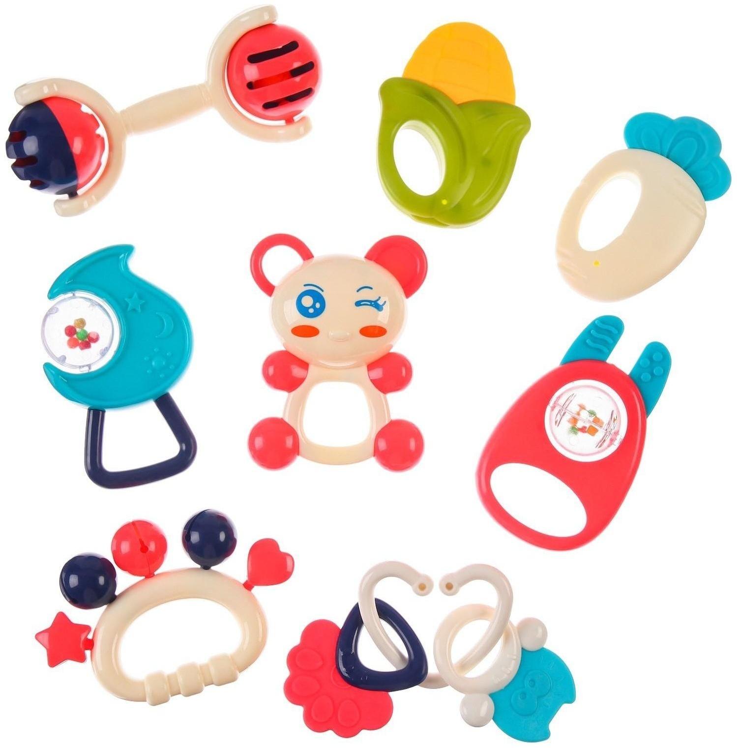 Набор погремушек «Друзья», 9шт и кольцо, цвет МИКС
