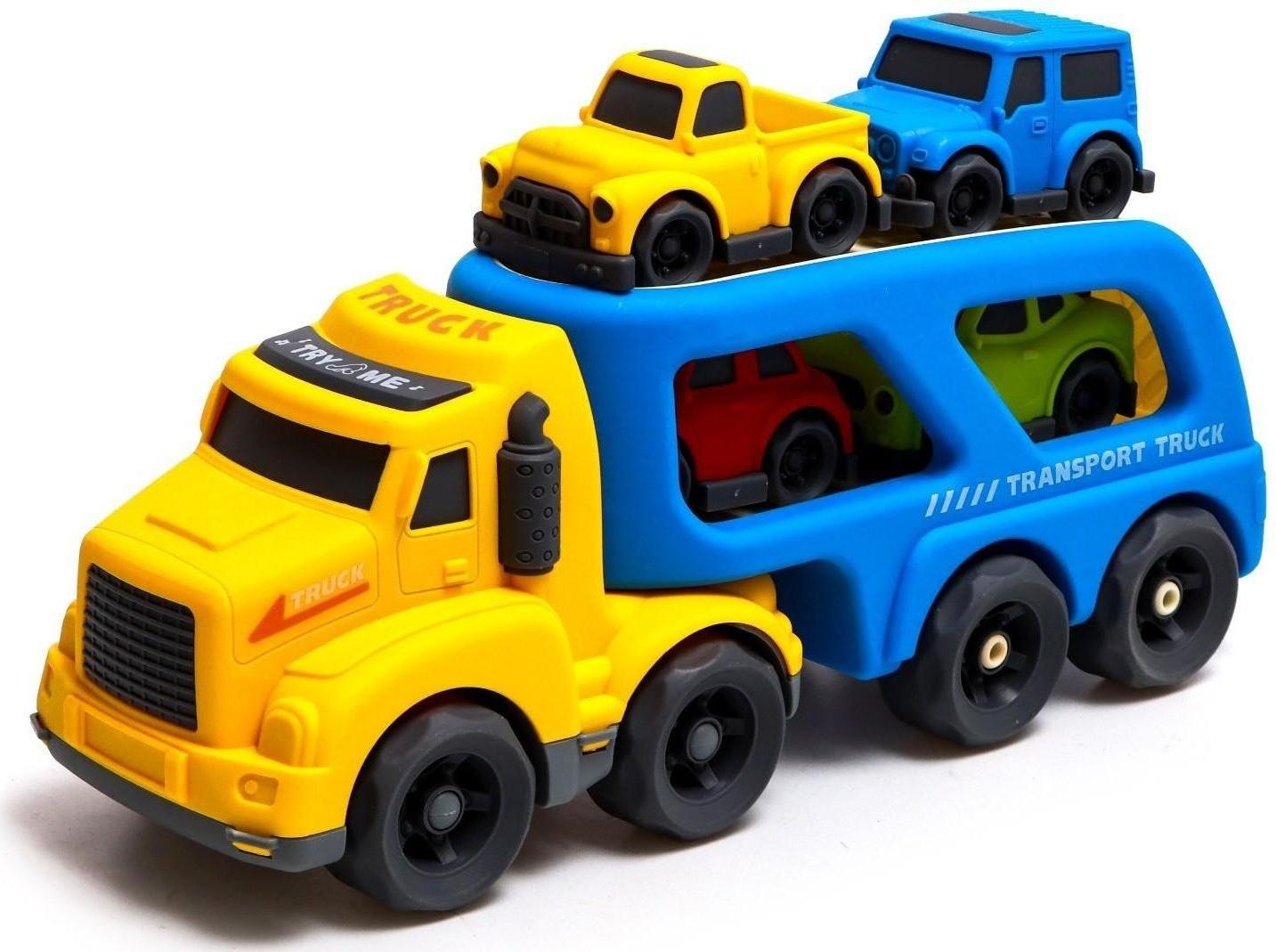 Грузовик инерционный TRUCK, с 4 машинками, световые и звуковые эффекты