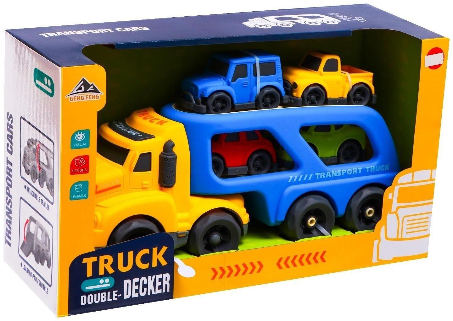 Грузовик инерционный TRUCK, с 4 машинками, световые и звуковые эффекты