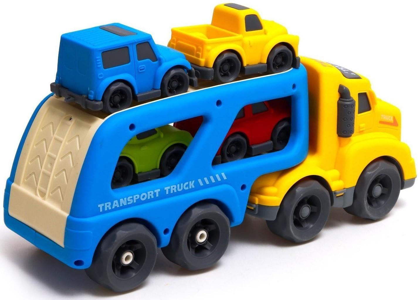 Грузовик инерционный TRUCK, с 4 машинками, световые и звуковые эффекты