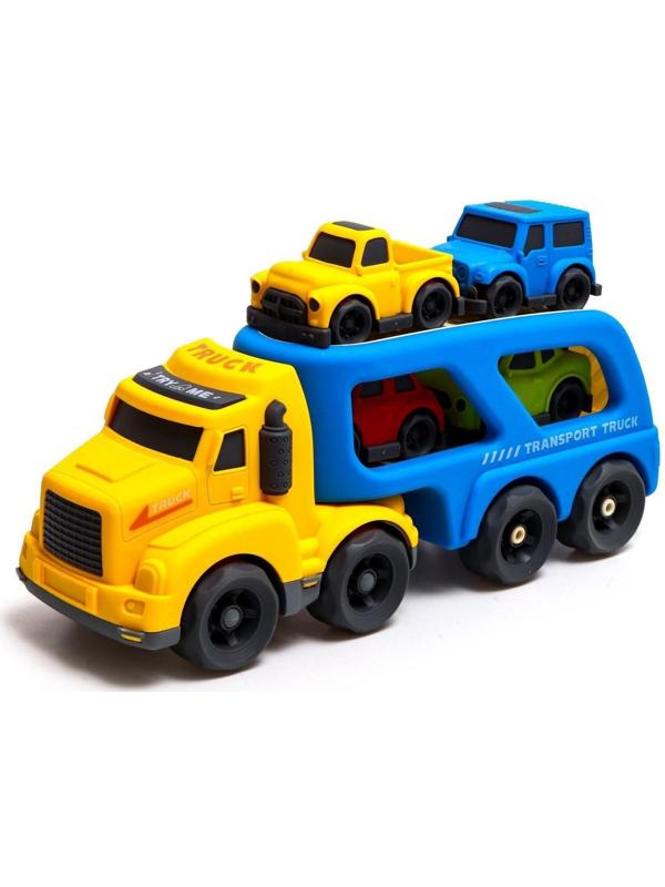 Грузовик инерционный TRUCK, с 4 машинками, световые и звуковые эффекты