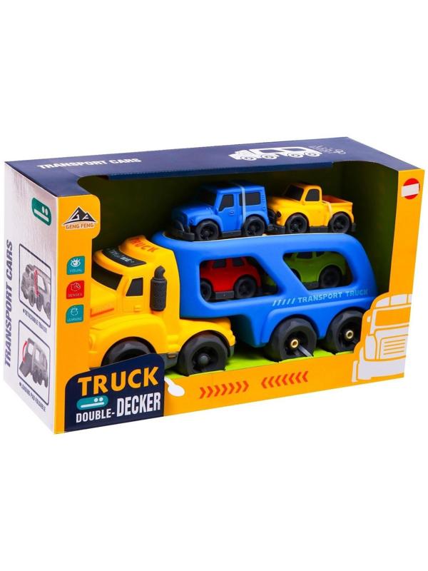 Грузовик инерционный TRUCK, с 4 машинками, световые и звуковые эффекты