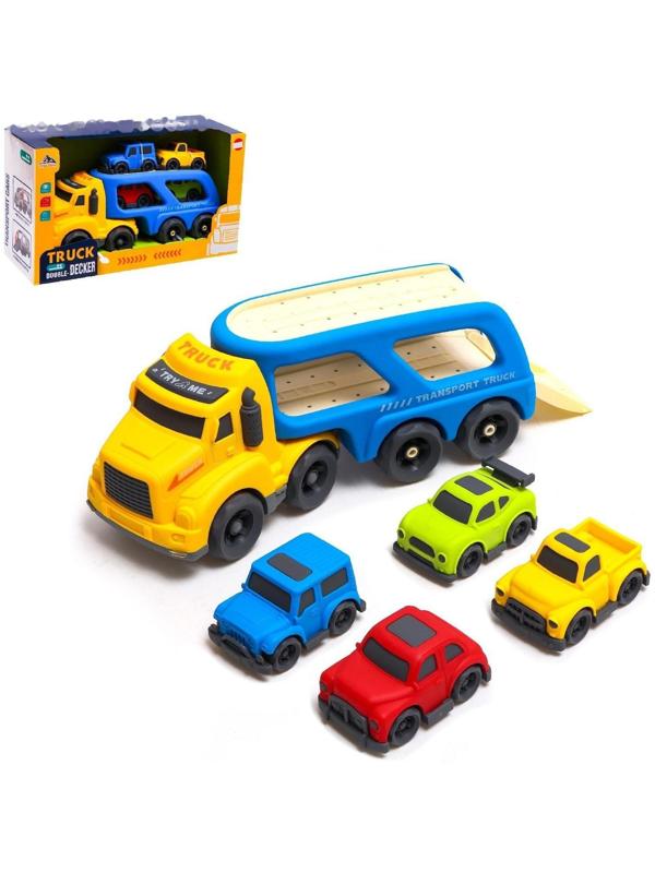 Грузовик инерционный TRUCK, с 4 машинками, световые и звуковые эффекты