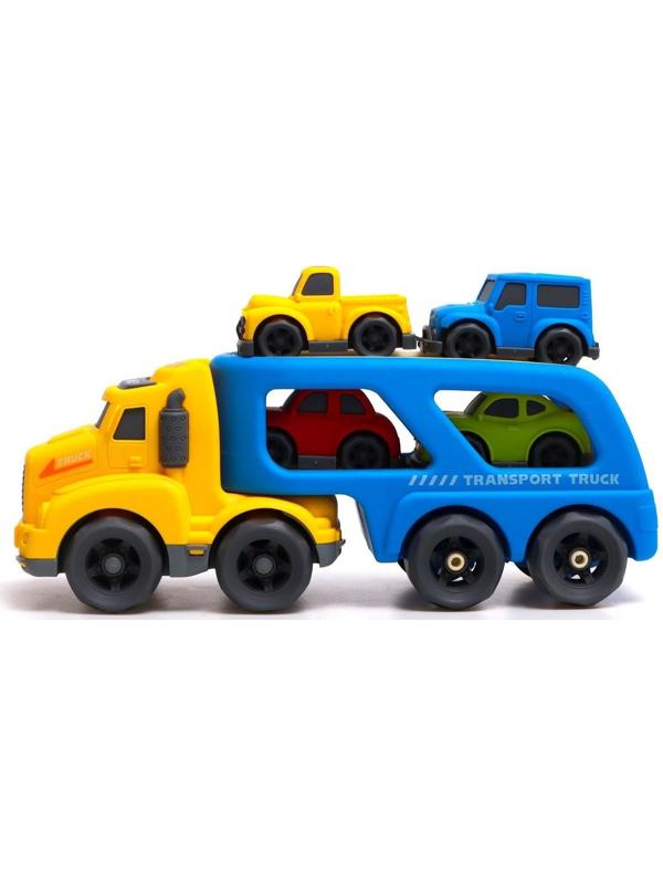 Грузовик инерционный TRUCK, с 4 машинками, световые и звуковые эффекты