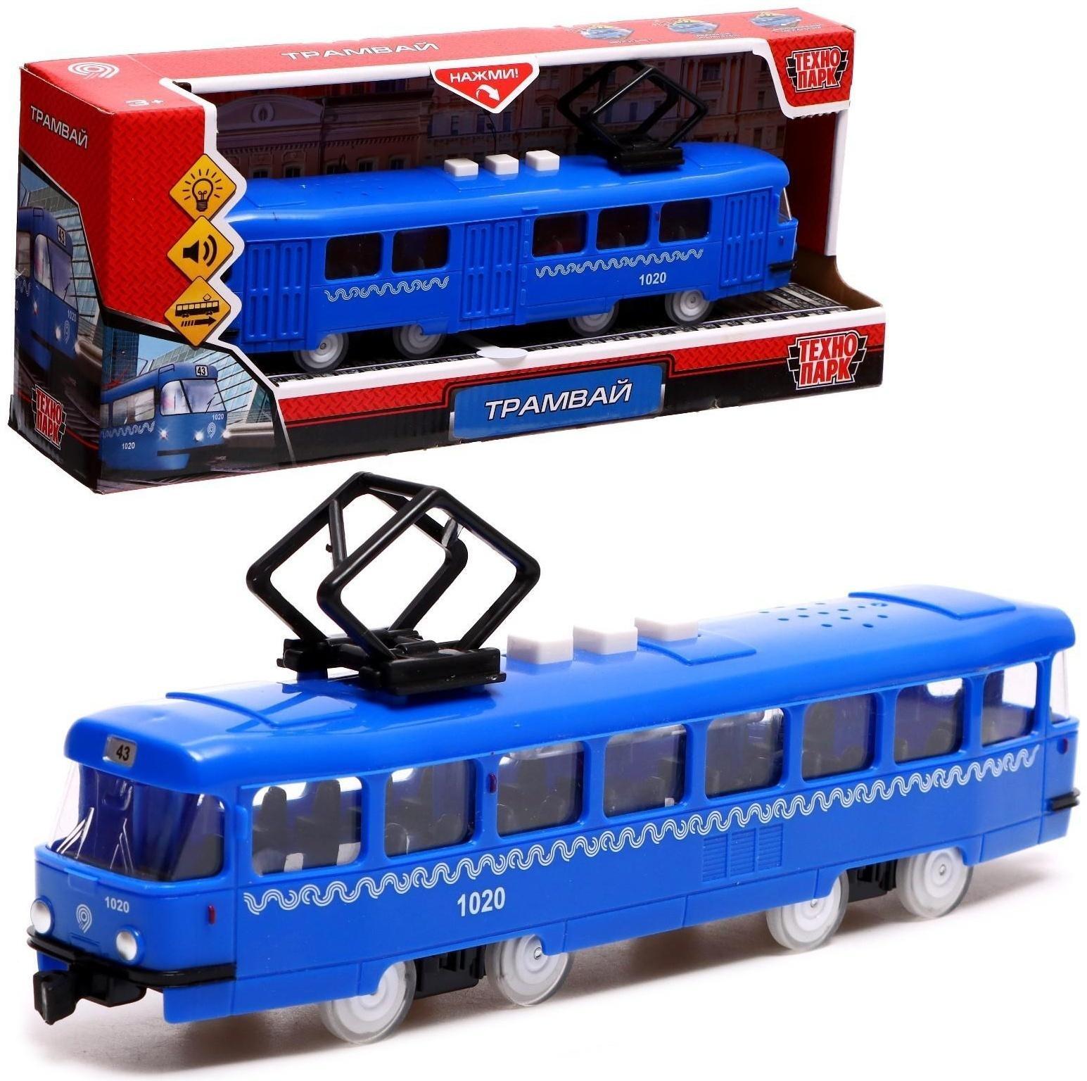 Трамвай «метрополитен», 21 см, 3 кнопки, инерция, цвет синий, световые и звуковые эффекты