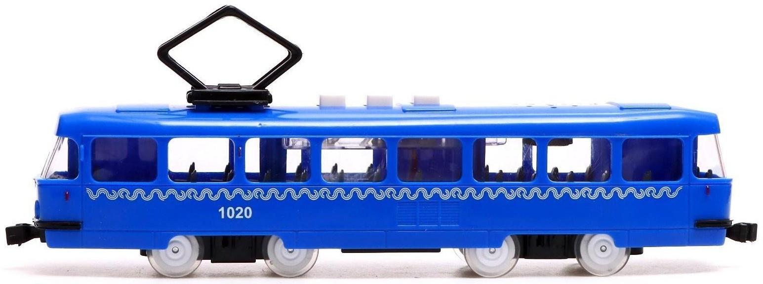 Трамвай «метрополитен», 21 см, 3 кнопки, инерция, цвет синий, световые и звуковые эффекты
