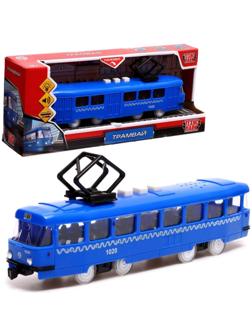 Трамвай «метрополитен», 21 см, 3 кнопки, инерция, цвет синий, световые и звуковые эффекты