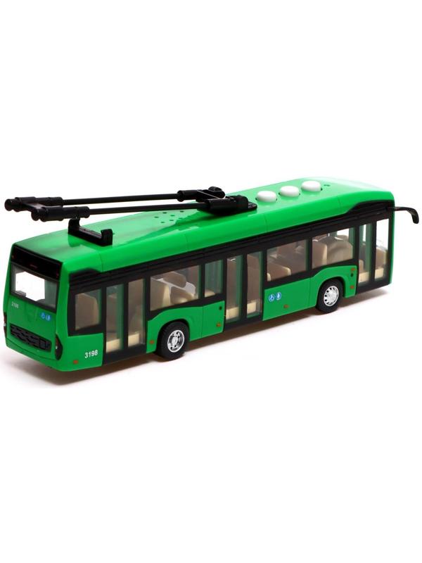 Троллейбус «Городской», 19 см, 3 кнопки, инерция, цвет зелёный, световые и звуковые эффекты