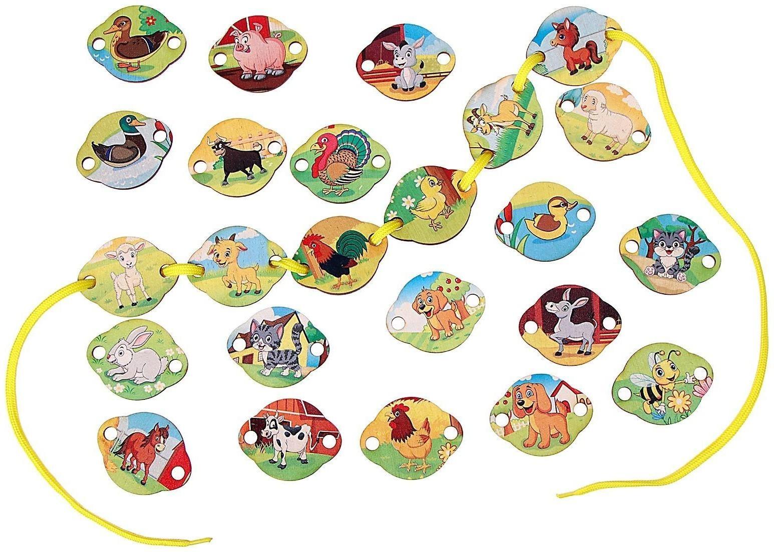 Развивающий набор шнуровка «Домашние животные», 24 элемента