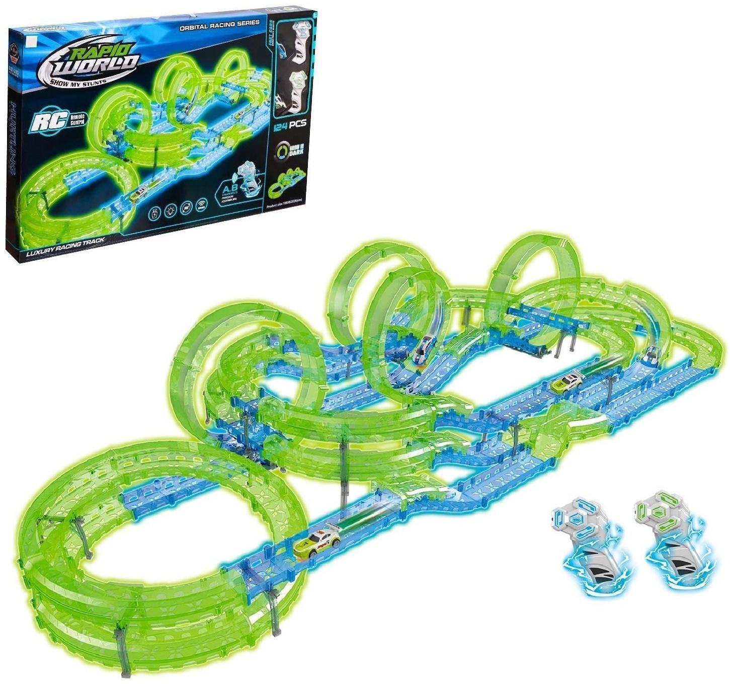 Автотрек Rapid World, радиоуправление, свет, 124 детали