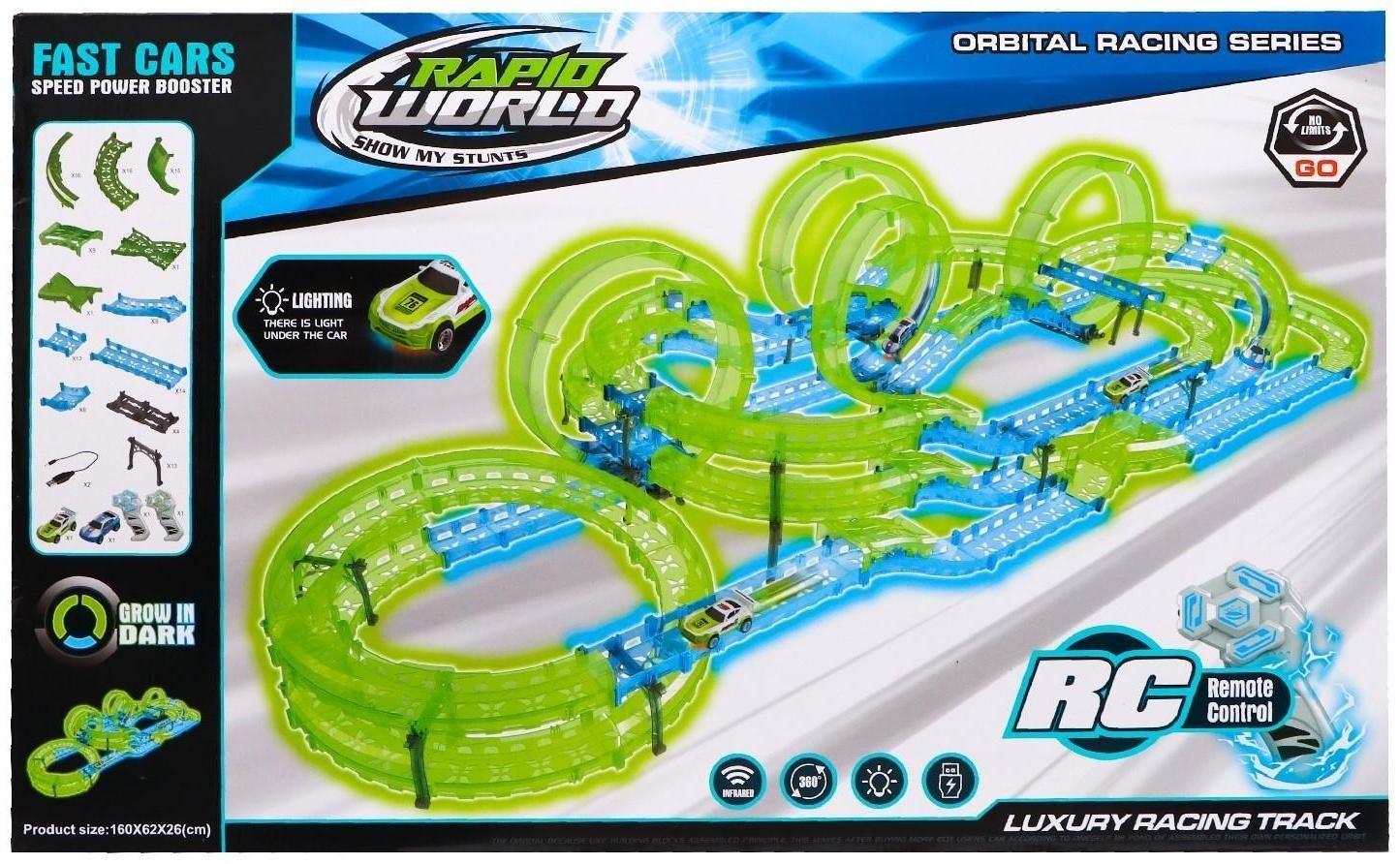 Автотрек Rapid World, радиоуправление, свет, 124 детали