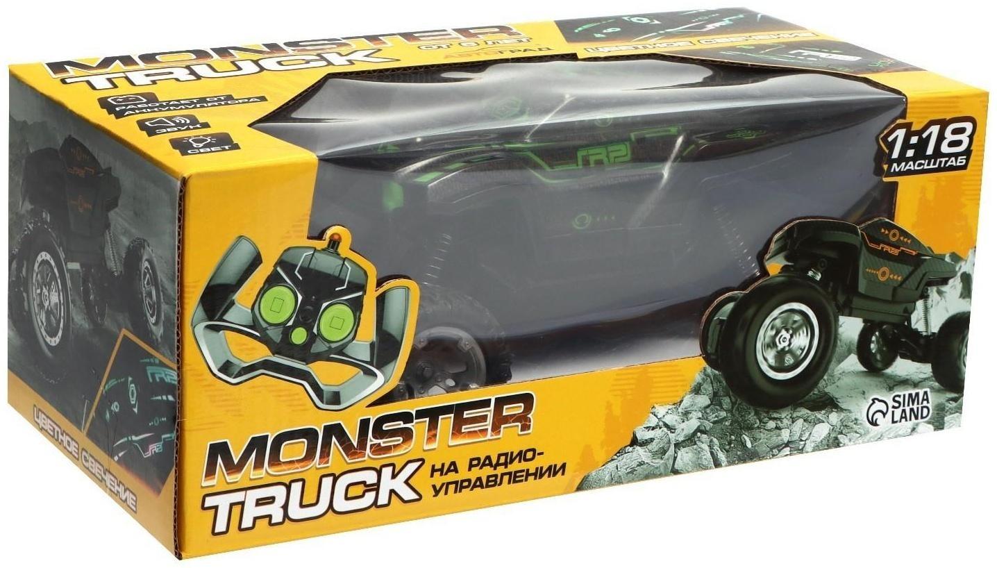 Джип радиоуправляемый MONSTER, 1:18, световые и звуковые эффекты, работает от аккумулятора, цвет зелёный