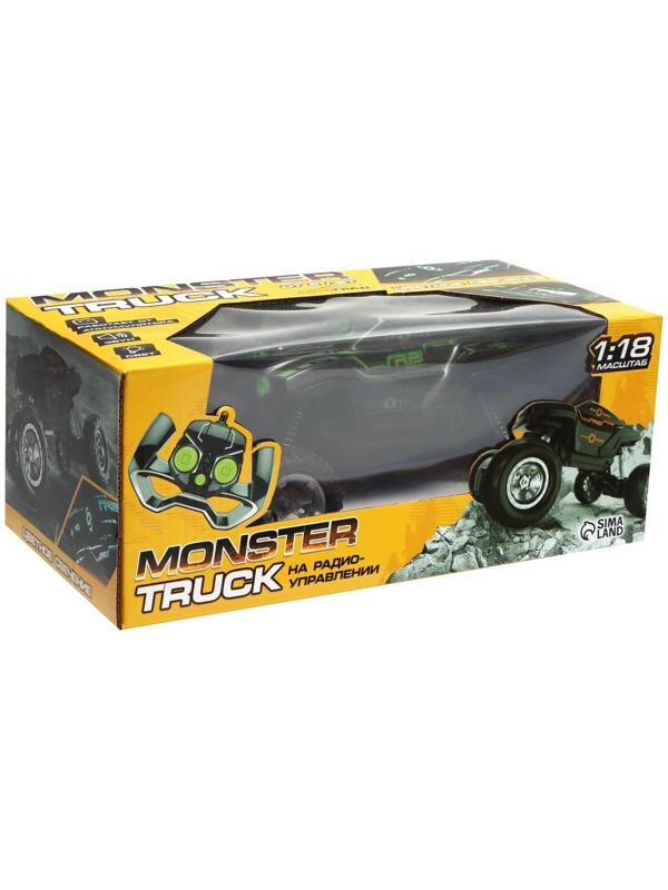Джип радиоуправляемый MONSTER, 1:18, световые и звуковые эффекты, работает от аккумулятора, цвет зелёный