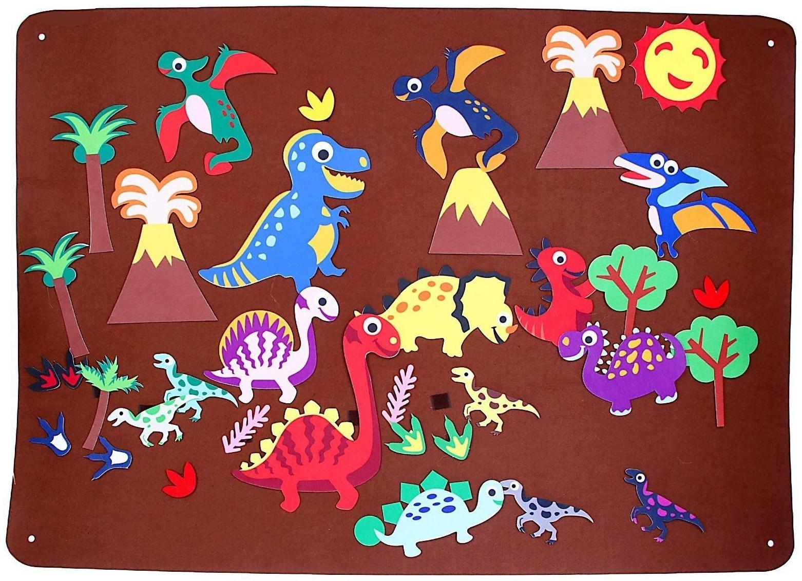 Бизиборд на стену из фетра «Динозавры» 32 детали на липучке, размер поля — 105 × 75 см