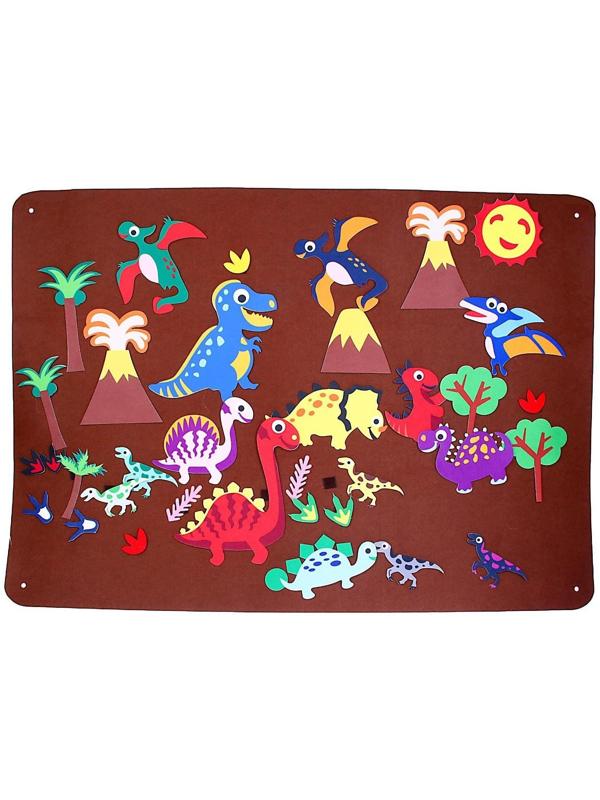 Бизиборд на стену из фетра «Динозавры» 32 детали на липучке, размер поля — 105 × 75 см