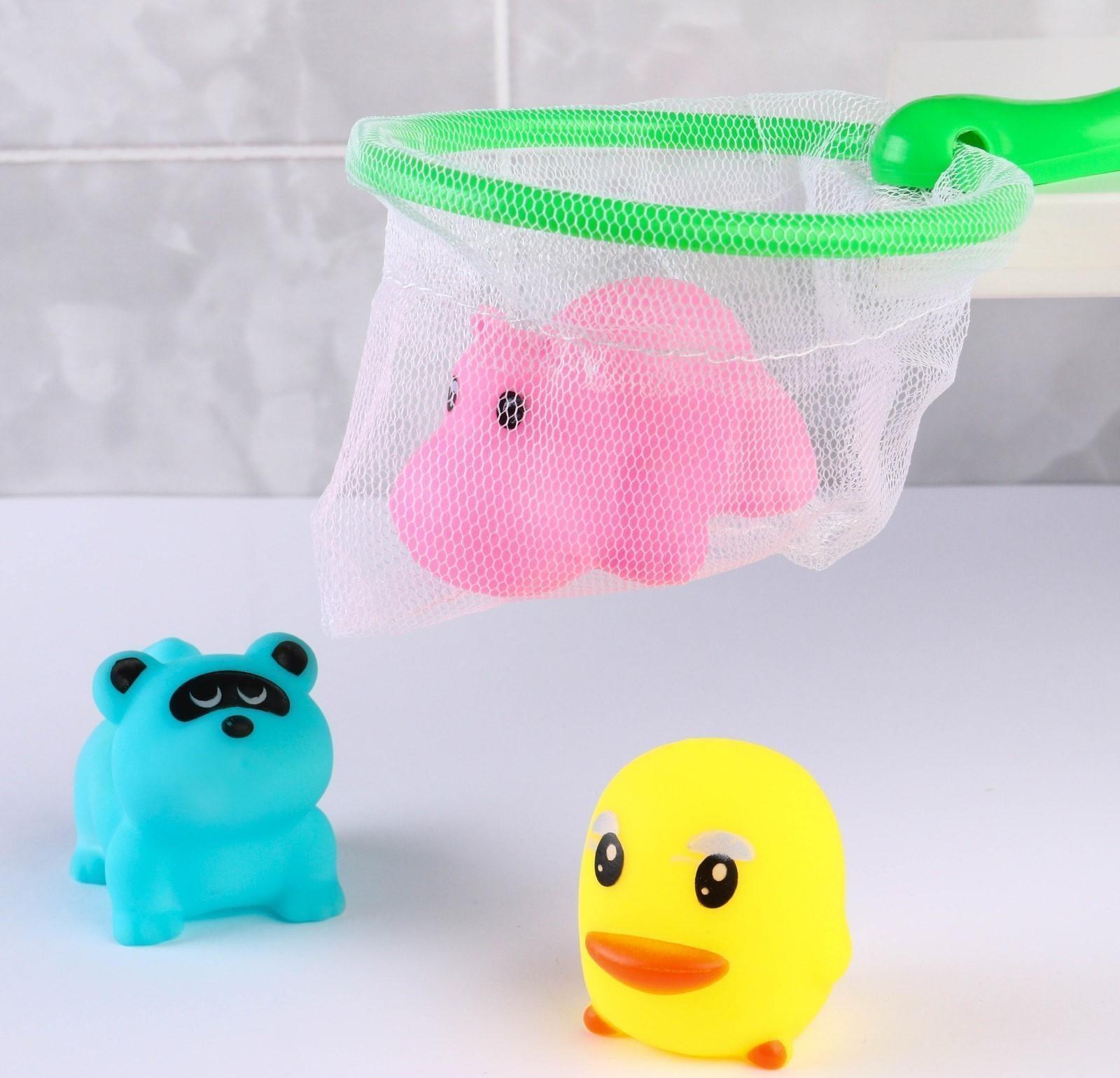 Набор для игры в ванне «Рыбалка: Кругляшки», сачок, 3 ПВХ игрушки, мягкий пазл