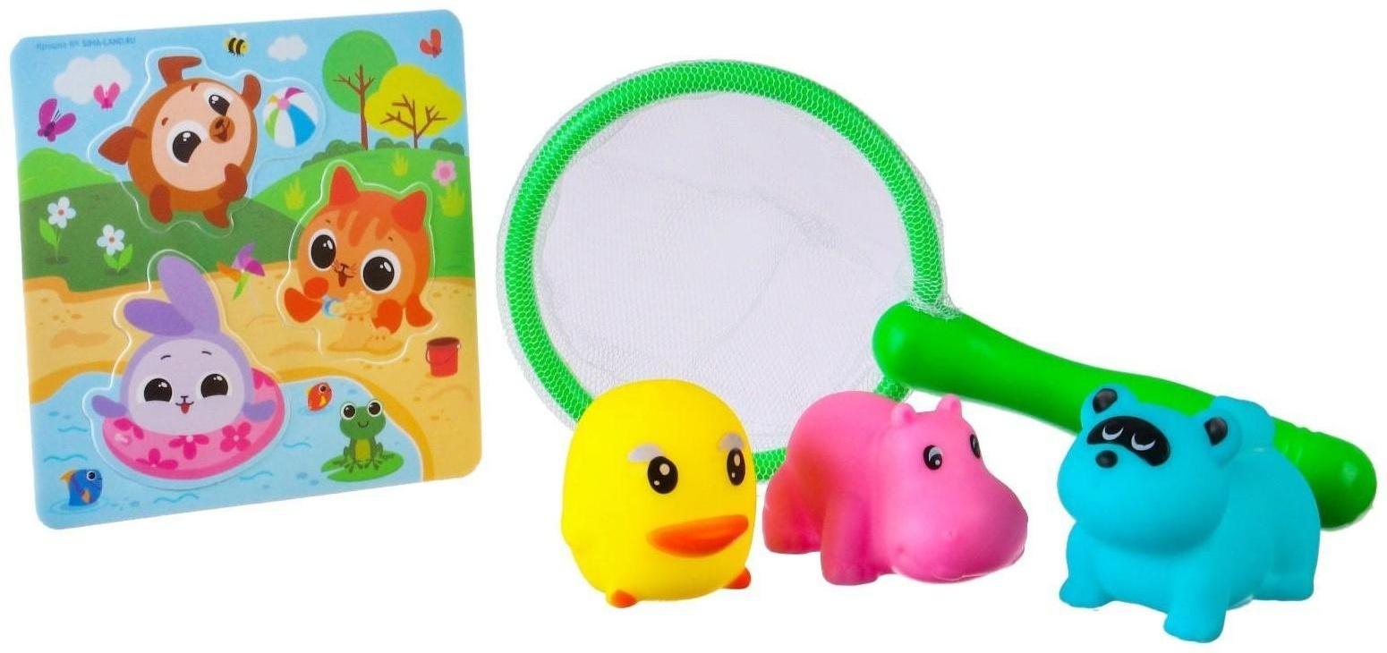 Набор для игры в ванне «Рыбалка: Кругляшки», сачок, 3 ПВХ игрушки, мягкий пазл