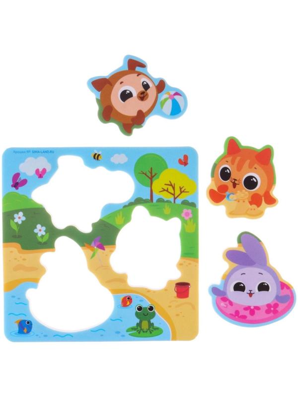 Набор для игры в ванне «Рыбалка: Кругляшки», сачок, 3 ПВХ игрушки, мягкий пазл