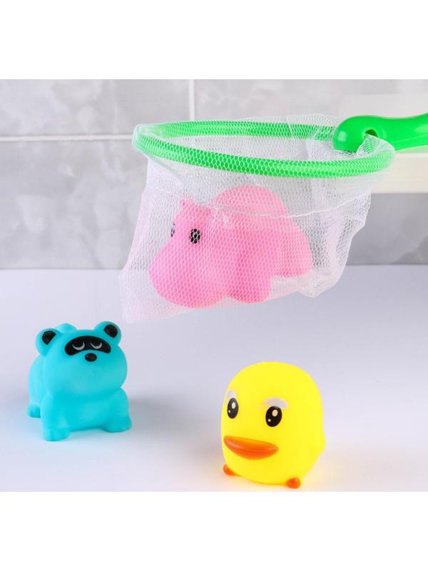 Набор для игры в ванне «Рыбалка: Кругляшки», сачок, 3 ПВХ игрушки, мягкий пазл