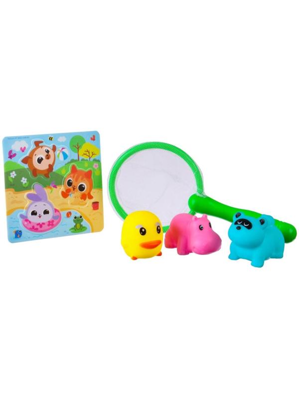 Набор для игры в ванне «Рыбалка: Кругляшки», сачок, 3 ПВХ игрушки, мягкий пазл