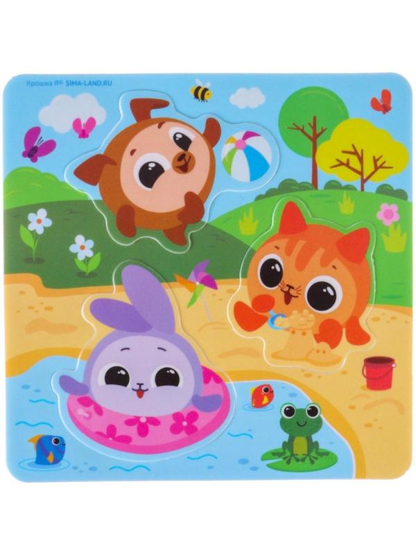 Набор для игры в ванне «Рыбалка: Кругляшки», сачок, 3 ПВХ игрушки, мягкий пазл