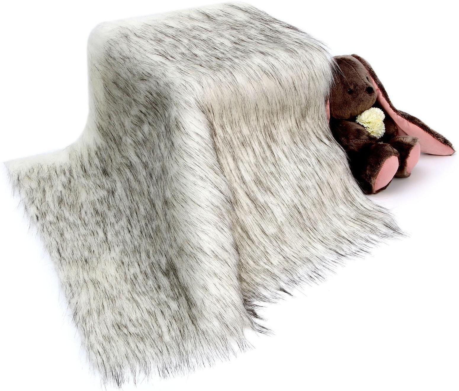 Лоскут 50*50 мех длинноворсовый на трикотажной основе цвет белый с серым