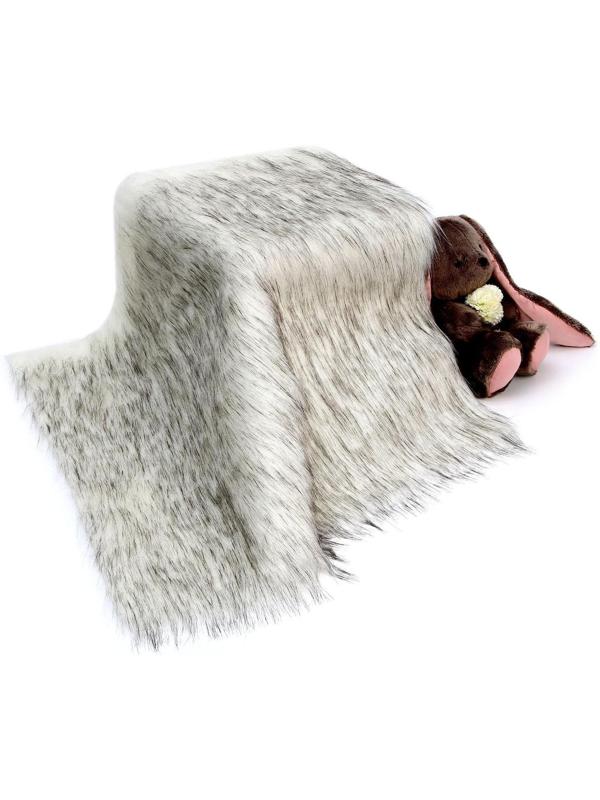 Лоскут 50*50 мех длинноворсовый на трикотажной основе цвет белый с серым