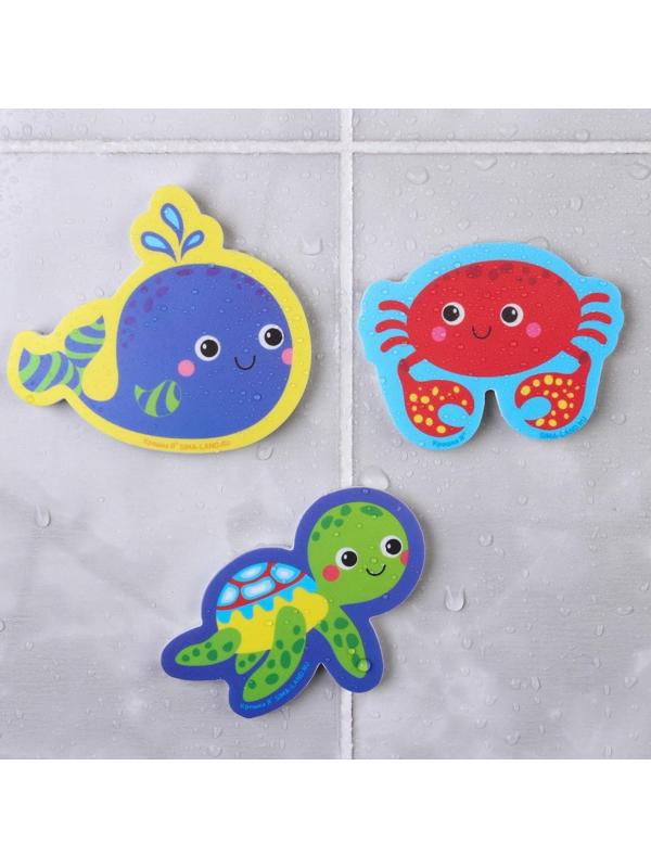 Набор для игры в ванне «Рыбалка: Морские обитатели», сачок, 3 мягких стикера