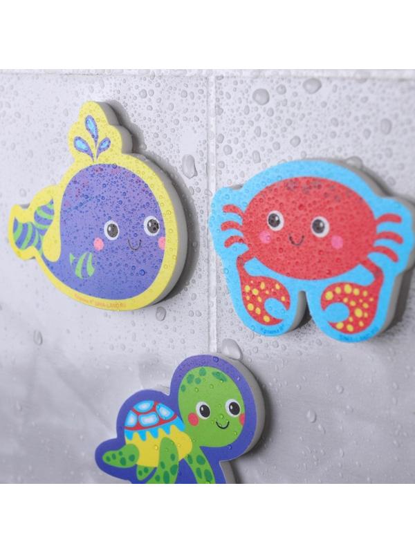 Набор для игры в ванне «Рыбалка: Морские обитатели», сачок, 3 мягких стикера