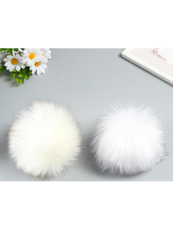 Помпон искусственный мех песец 14 см (33-белый с перышками) МИКС
